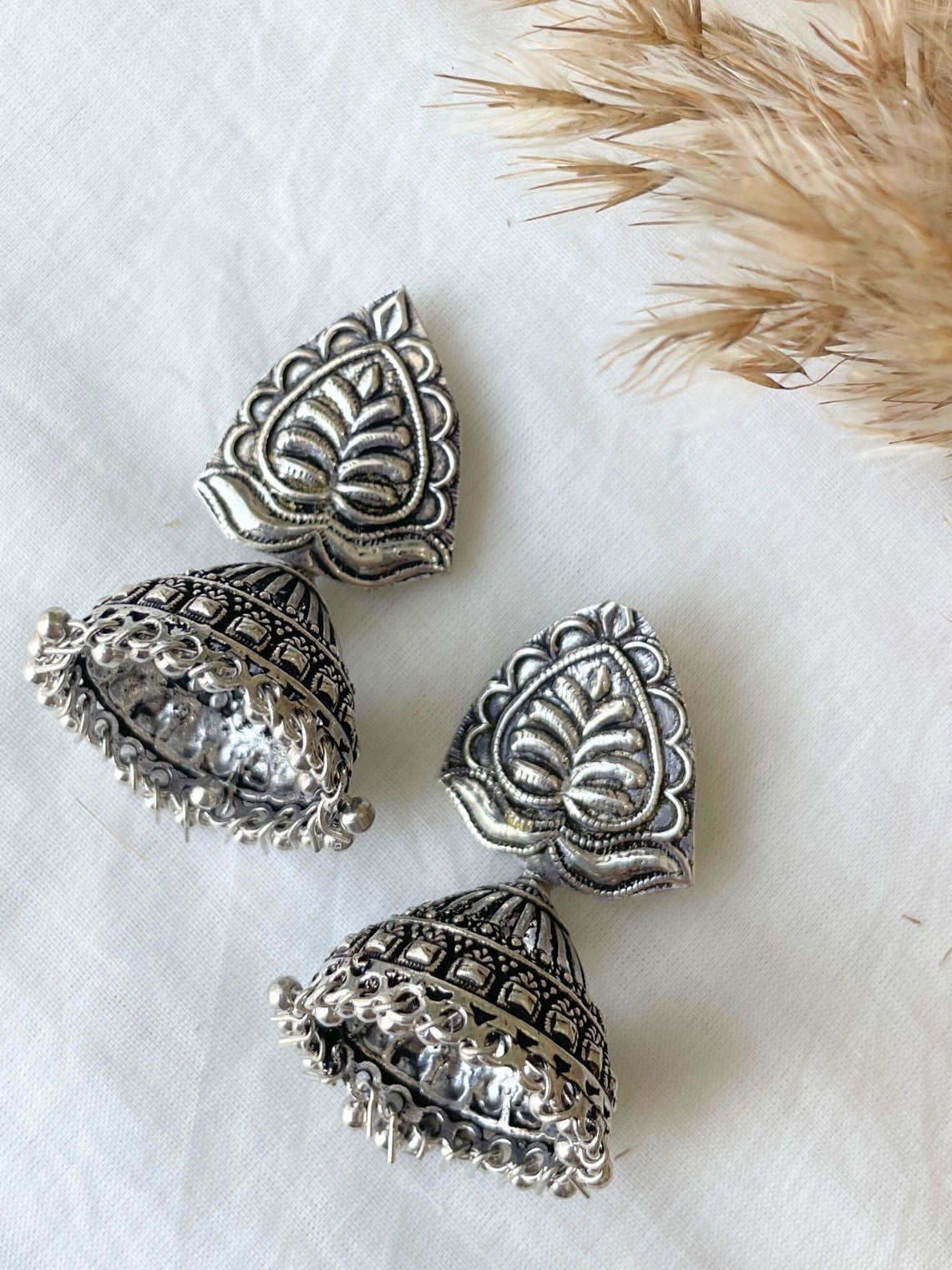 German Silver Paan Jhumki Earrings - Chowkhat Lifestyle