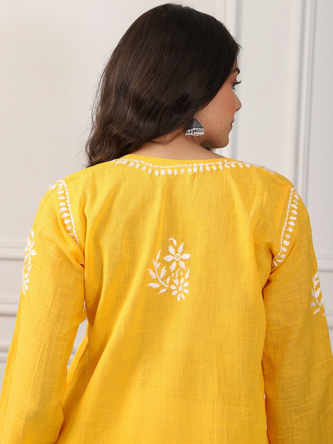 Saad Short Cotton Slub Chikankari Kurti - Chowkhat Handicraft