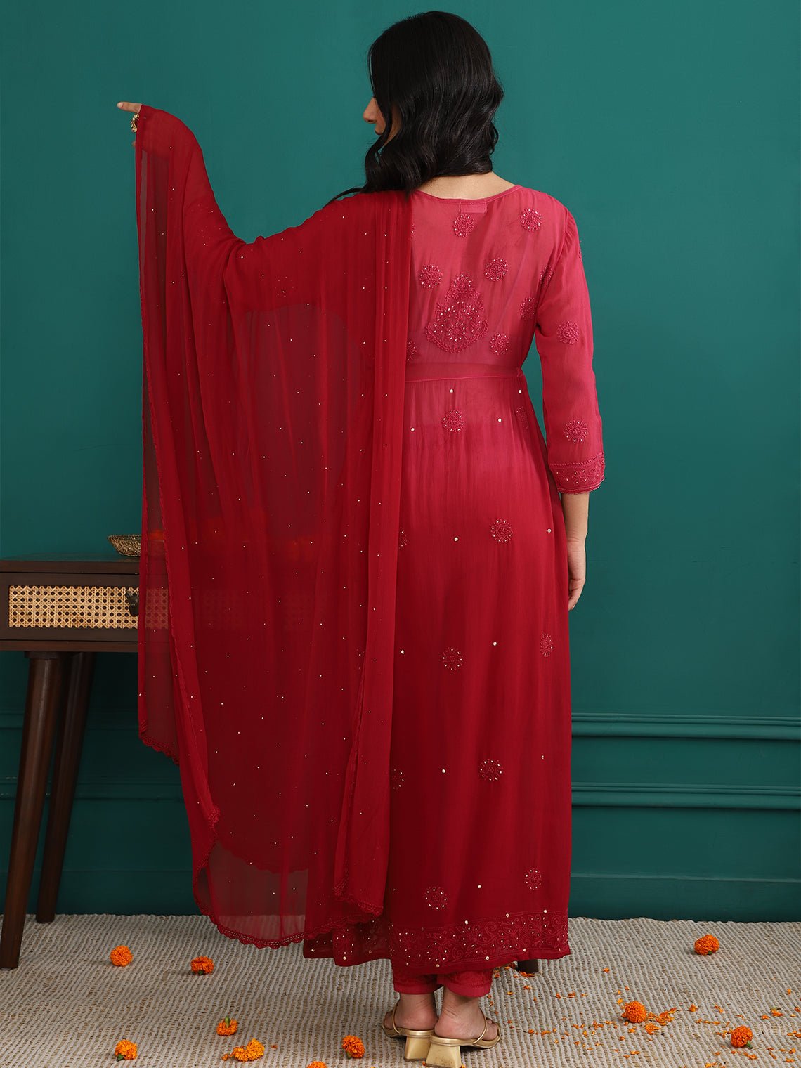 Laila Aline Chikankari Suit Set with Mukaish Work - Chowkhat Handicraft