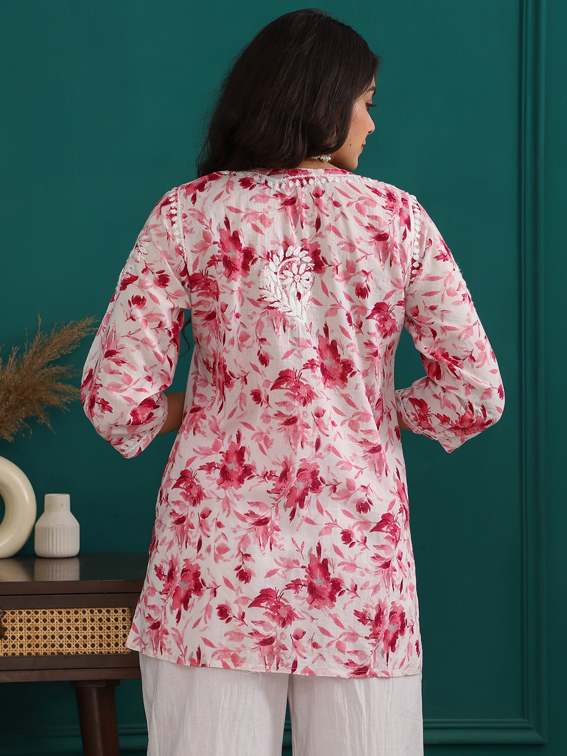 Alia Mul Cotton Printed Short Chikankari Kurti - Chowkhat Handicraft
