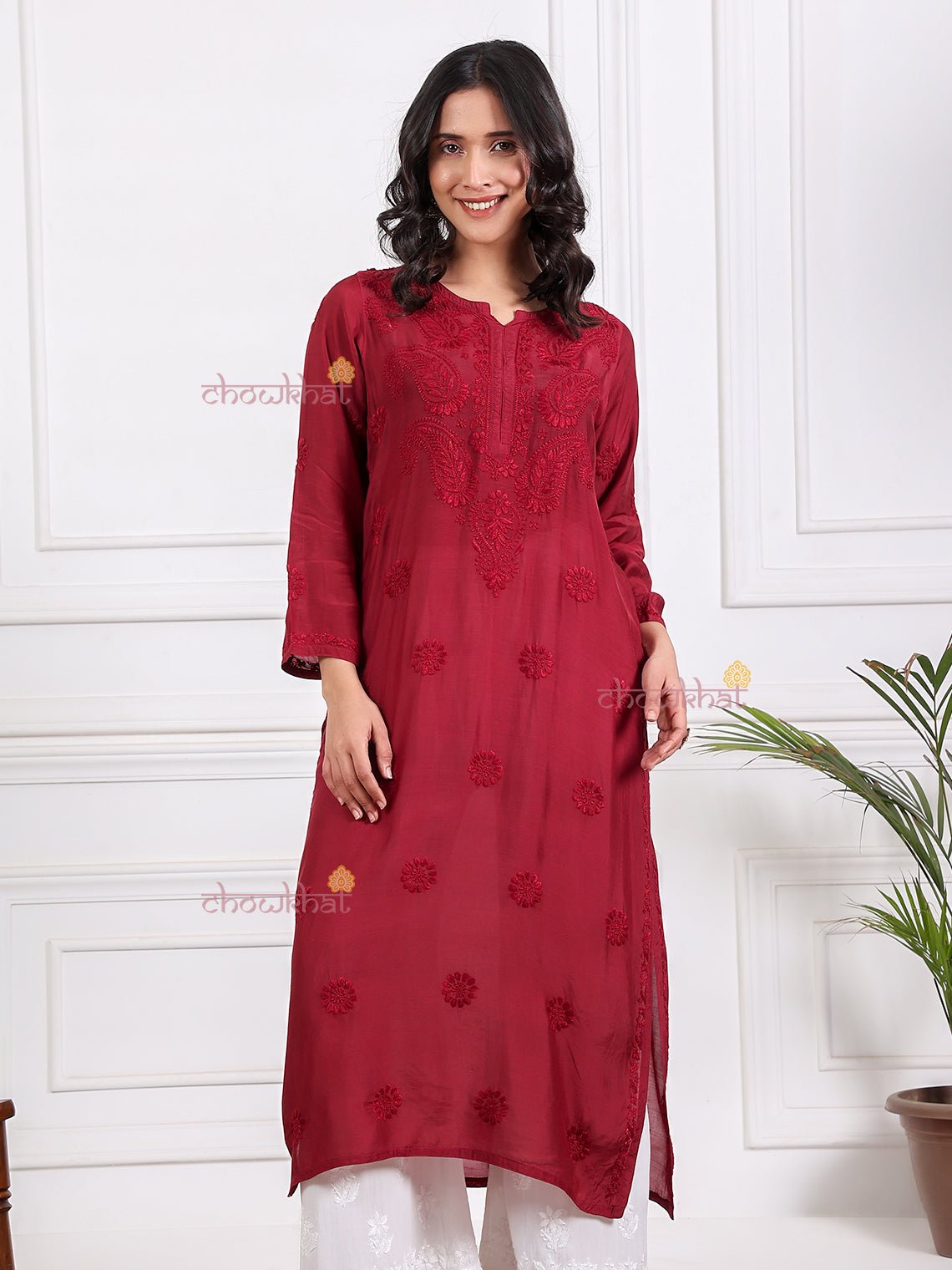 Nadia Straight Muslin Chikankari Kurti - Chowkhat Lifestyle