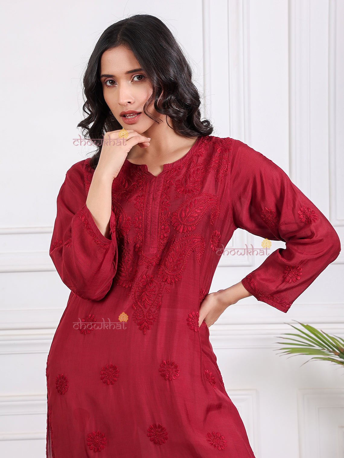 Nadia Straight Muslin Chikankari Kurti - Chowkhat Lifestyle