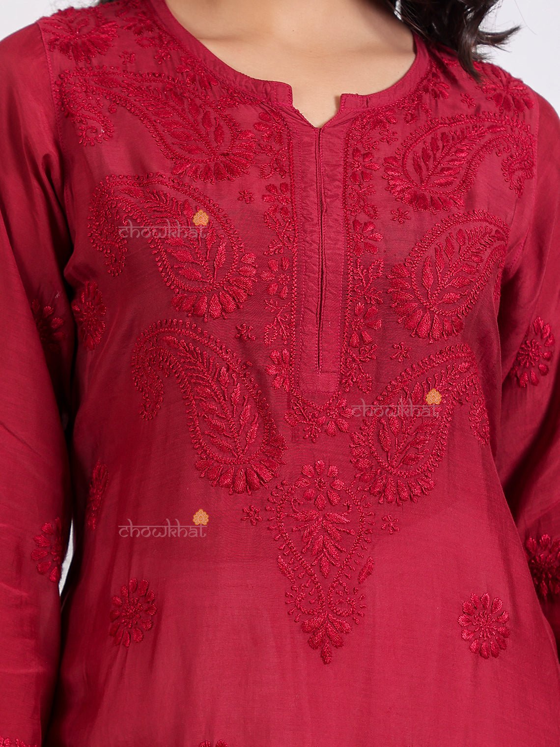 Nadia Straight Muslin Chikankari Kurti - Chowkhat Lifestyle