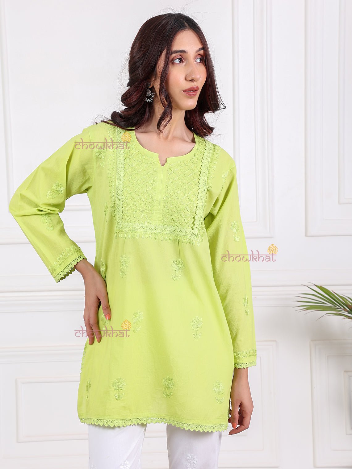 Eliza Cotton Short Chikankari Kurti - Chowkhat Lifestyle