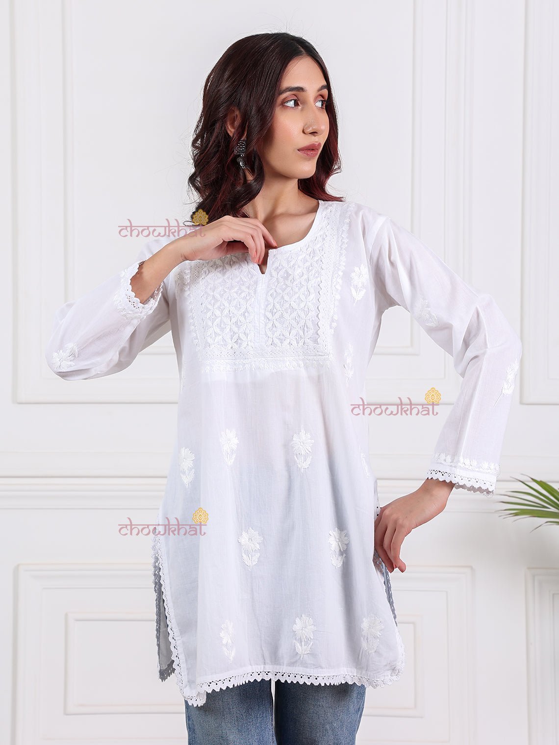 Eliza Cotton Short Chikankari Kurti - Chowkhat Lifestyle