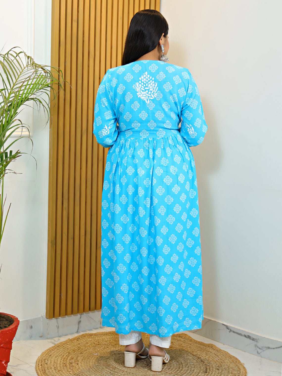 Amira Rayon A-Line Gown with Chikankari - Chowkhat Handicraft