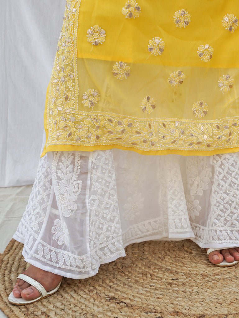 Asad Georgette Chikankari palazzo - Chowkhat Handicraft
