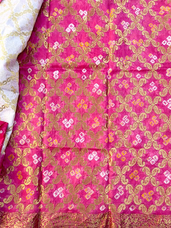 Dia Unstitched 3 Piece Bandhani Suit set - Chowkhat Handicraft