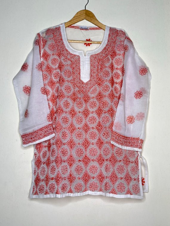 Handmade Fusion Chikankari Short Kurti - Chowkhat Handicraft