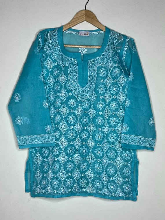 Handmade Fusion Chikankari Short Kurti - Chowkhat Handicraft