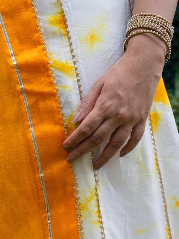 Kaveri Tie & Dye Lehenga with Gota Work - Chowkhat Handicraft