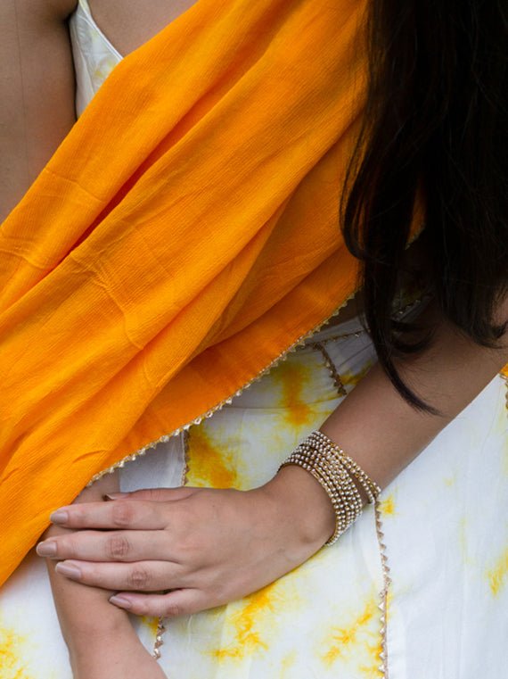 Kaveri Tie & Dye Lehenga with Gota Work - Chowkhat Handicraft
