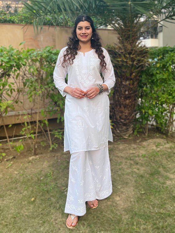 Sirat Cotton White Chikankari Kurti - Chowkhat Handicraft